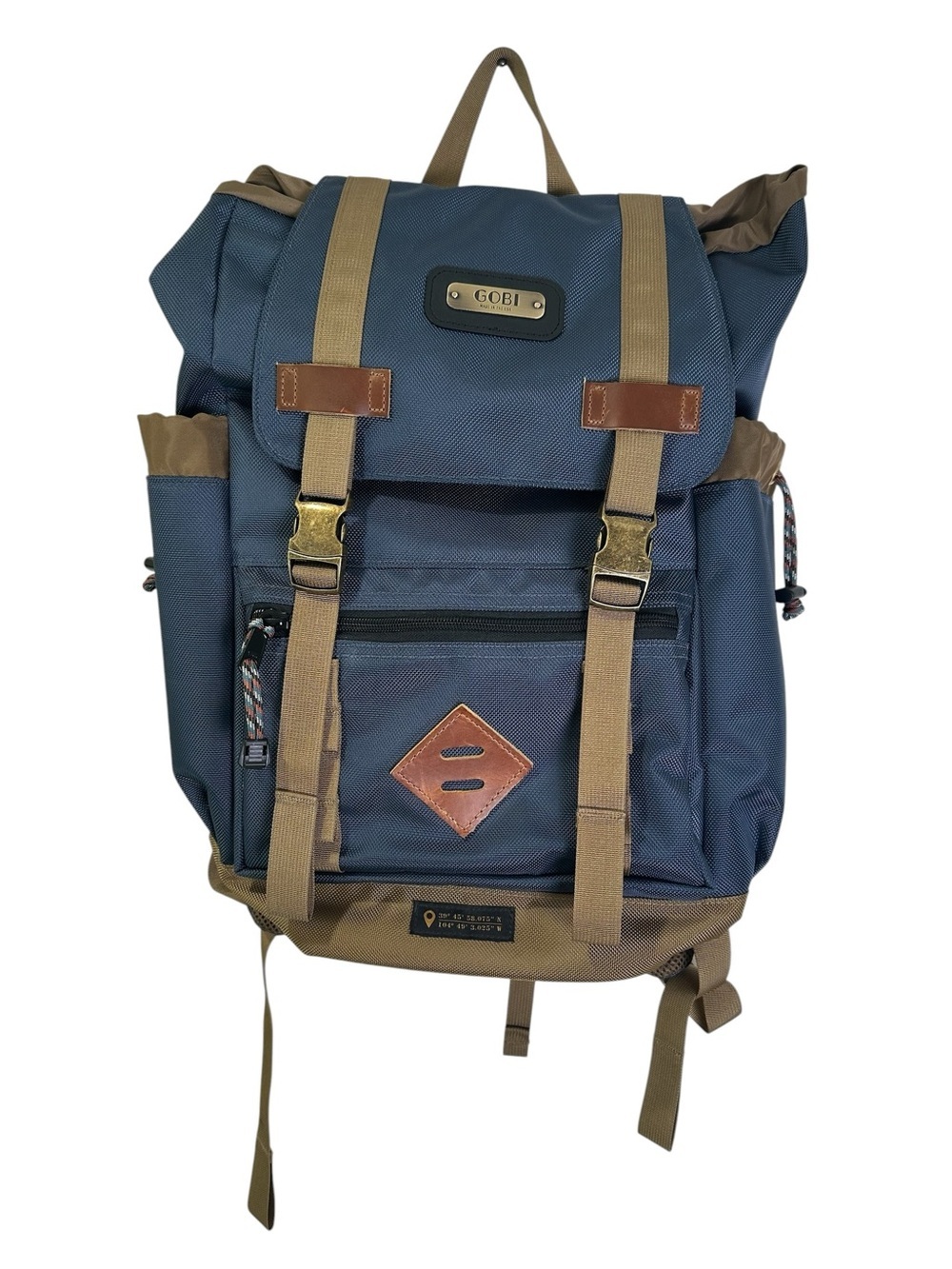 GOBI Getaway Backpack Gun Metal Blue with Tan Webbing